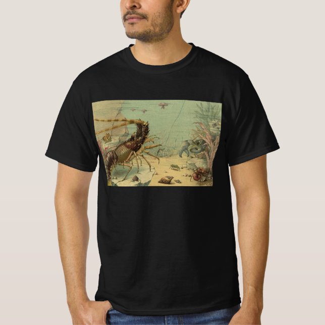Camiseta Camarão De Vida Submarino, Animais Do Oceano Vinta (Frente)