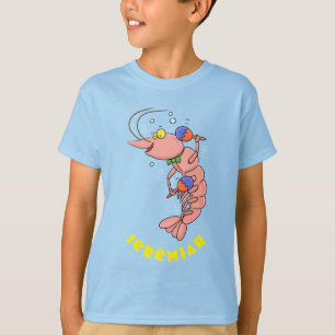 Camiseta Camarão feliz e bonito, desenho animado