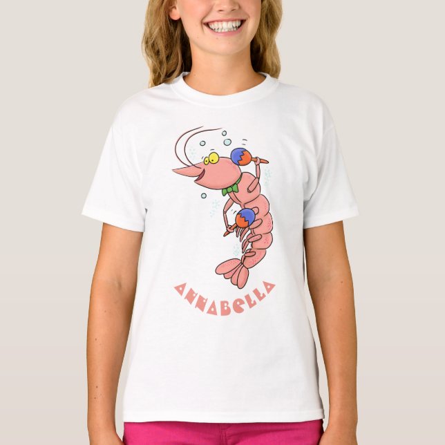 Camiseta Camarão feliz e bonito, desenho animado (Frente)
