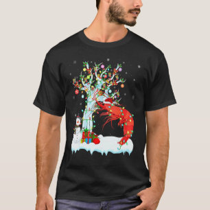 Camiseta Camarão Peixe Árvore de Natal Iluminação Chapéu de
