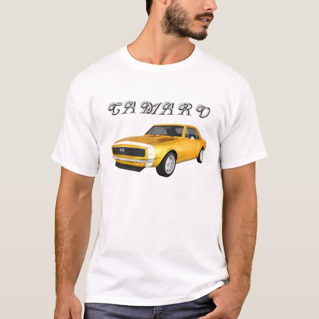 Camiseta Camaro 1967 SS: Revestimento amarelo: modelo 3D: (Frente)