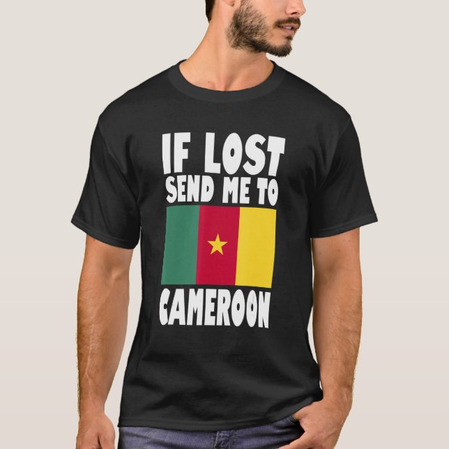 Camiseta Camarões Flag Design Se perdido me envie para Cama (Frente)