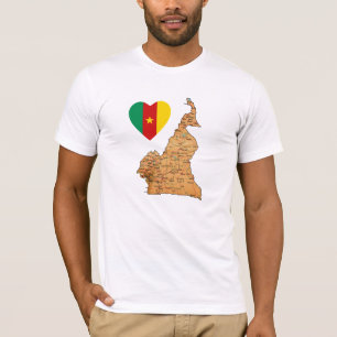 Camiseta Camarões Flag Heart and Map T-Shirt