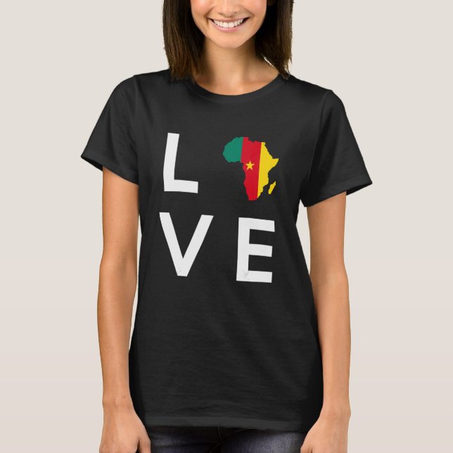 Camiseta Camarões Flag Love Africa Continente Silhouette Ca (Frente)