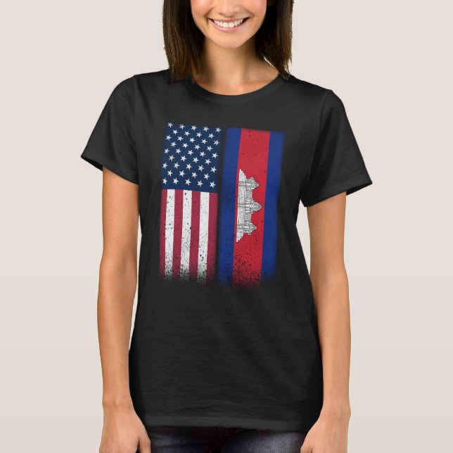 Camiseta Cambodia Cambodia American Flags Proud USA Cambodi (Frente)
