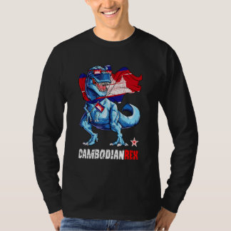 Camiseta Cambodianrex Orgulhosa Bandeira Cambojana Dinossau