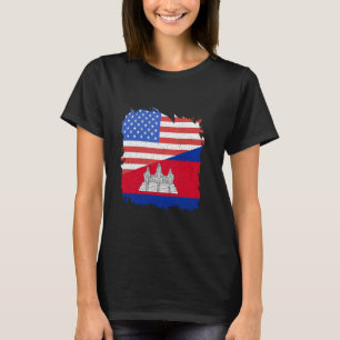 Camiseta Camboja: Bandeira dos EUA Orgulho Cambojano