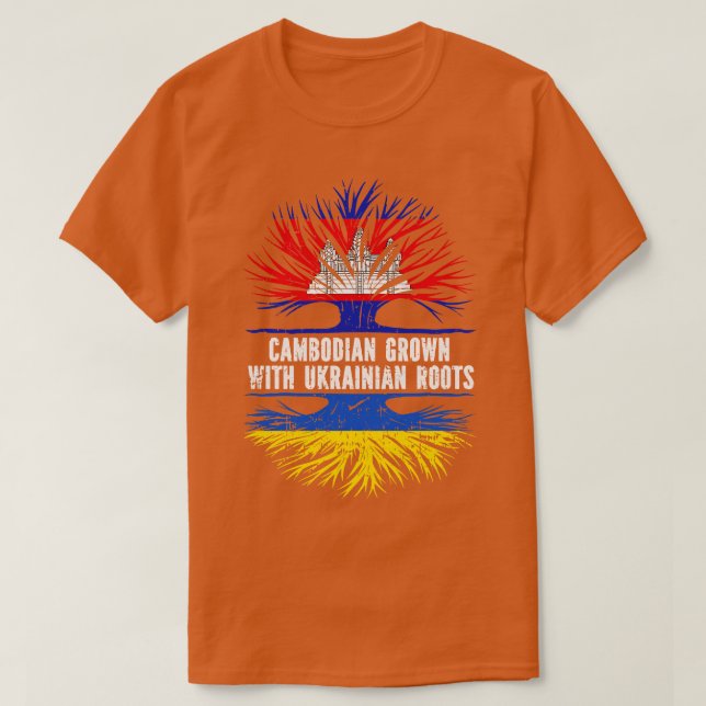 Camiseta Cambojano cresceu com bandeira ucraniana (Frente do Design)