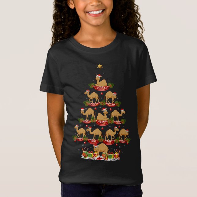 Camiseta Camel Animal Xmas Tree Lighting Camel Tr de Natal (Frente)