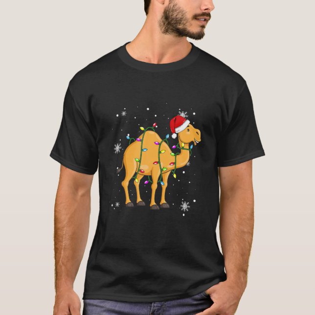 Camiseta Camel Christmas Lights Led Led Funny Santa Hat Chr (Frente)