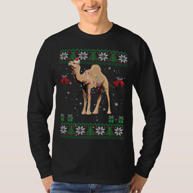 Camiseta Camel Christmas Sweater Trees Lights Ornament Veio (Frente)
