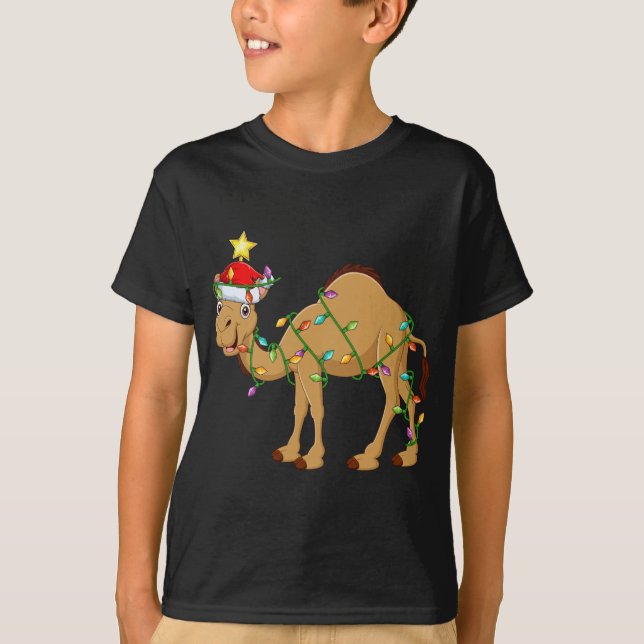 Camiseta Camel Lighting Xmas Tree Mating Camel Natal (Frente)