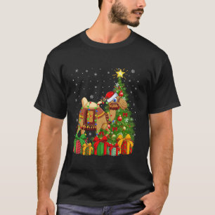 Camiseta Camel Xmas Tree Lighting Santa Hat Camel Natal