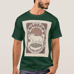 Camiseta Camélia e Papoula Porco Art Nouveau Moldura Chá-Ta