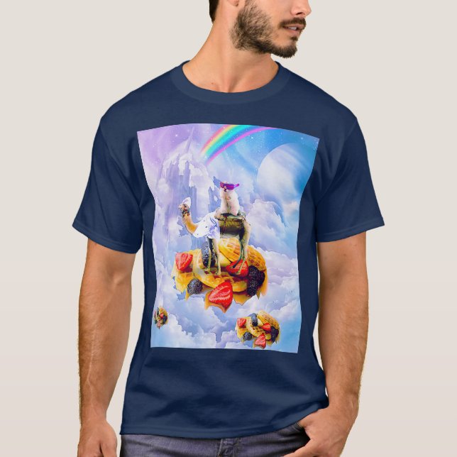 Camiseta Camelo De Anel De Hamster Sobre Nuvens E Waffles (Frente)