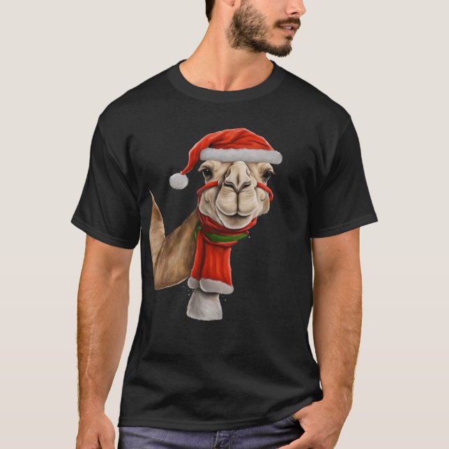 Camiseta Camelo de Cute Adorável Vestindo o Papai Noel no N (Frente)
