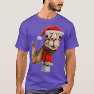 Camiseta Camelo de Cute Adorável Vestindo o Papai Noel no N