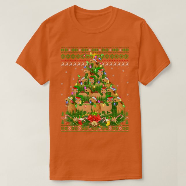 Camiseta Camelo Iluminação Árvore Papai Noel Camelo Natal F (Frente do Design)