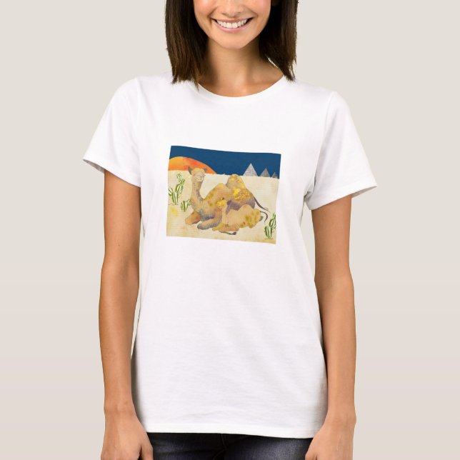 Camiseta Camelos da mãe e do bebê em Egipto (Frente)