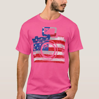 Camiseta Câmera da Bandeira dos EUA Quatro de Julho Fotógra
