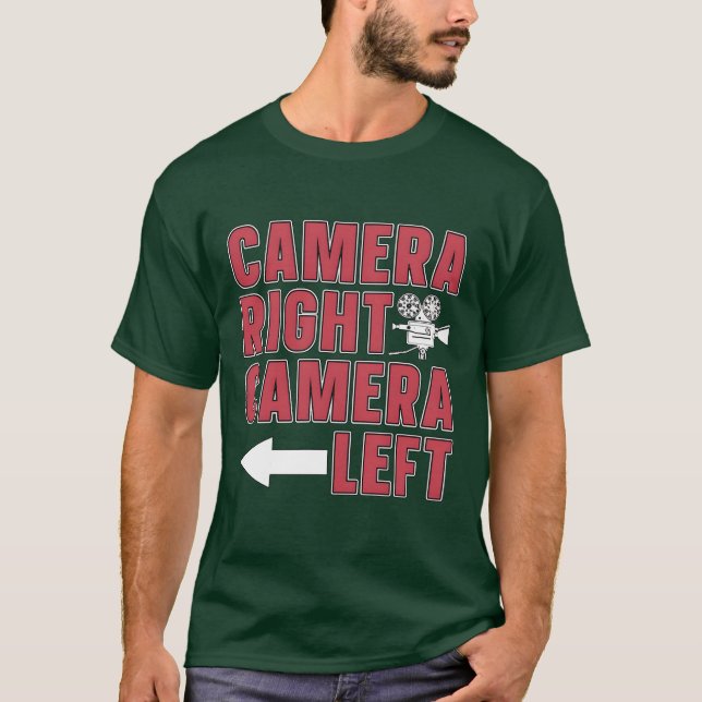 Camiseta Câmera de cinema Direita Câmera Direita Deixou o D (Frente)