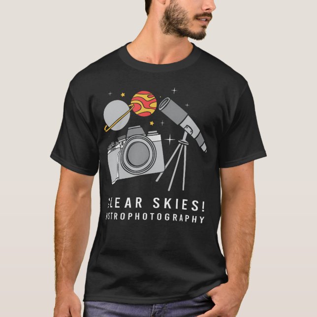 Camiseta Câmera de Telescópio de Céus Limpos Fotografia Ast (Frente)