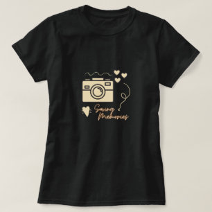 Camiseta Câmera fofa e texto minimalista 'salvando memóri
