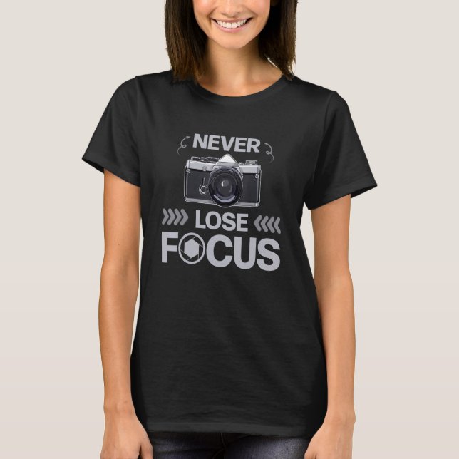 Camiseta Câmera Fotográfica de nunca Foco de Perder (Frente)