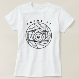 Camiseta câmera fotográfica preto e branco T-Shirt