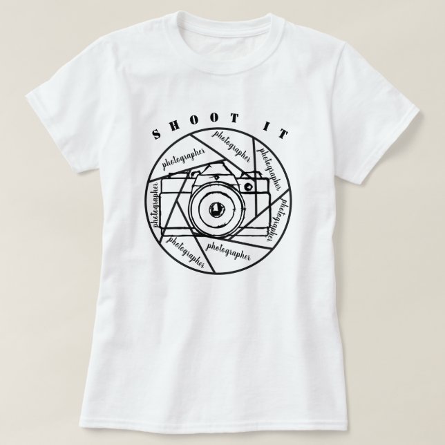 Camiseta câmera fotográfica preto e branco T-Shirt (Frente do Design)