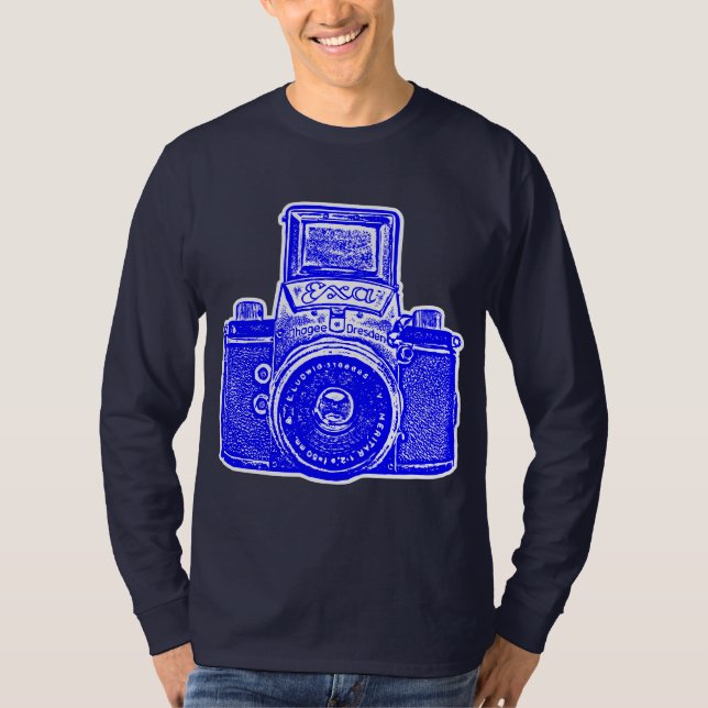 Camiseta Câmera gigante da Alemanha Oriental - Azul e Branc (Frente)