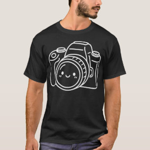Camiseta Câmera Kawaii Fofa Personagem Gráfico Minimalista