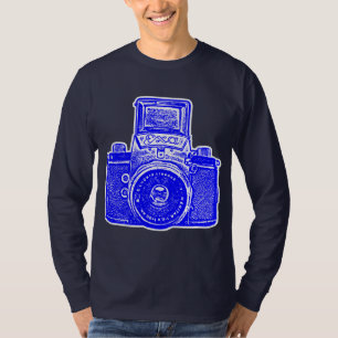 Camiseta Câmera oriental gigante - azul e branco