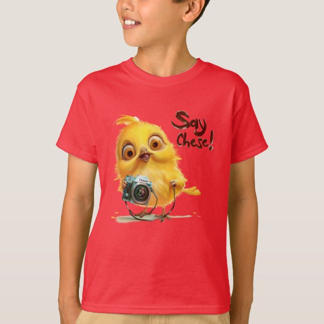 Camiseta Câmera pintinho "Diga queijo" (Frente)