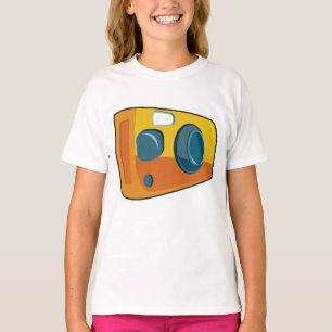 Camiseta Câmera Retro Amarela de Ponto e Disparo de Filme