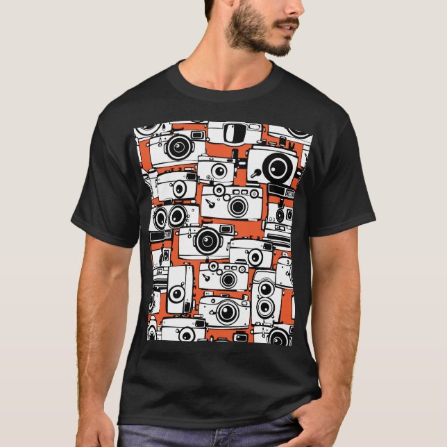 Camiseta Câmeras Vintage, padrão perfeito. (Frente)