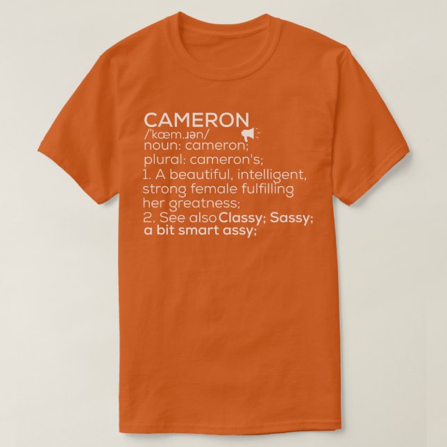 Camiseta Cameron Name Cameron Definition Cameron Female Nam (Frente do Design)