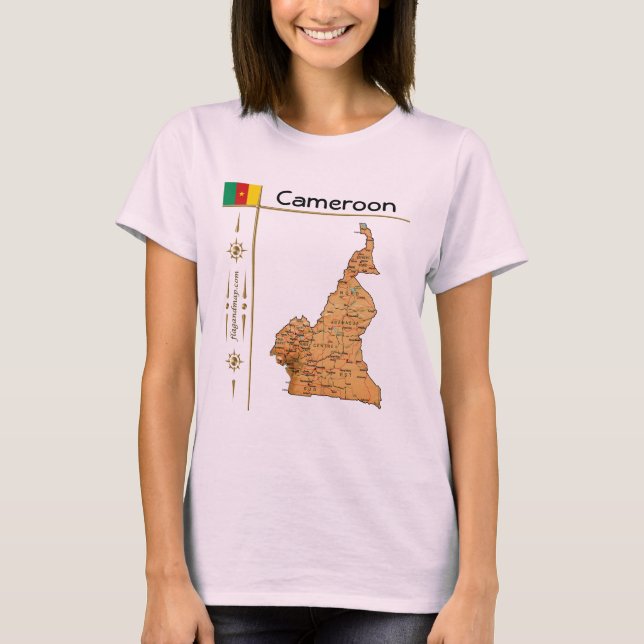 Camiseta Cameroon Mapa + Bandeira + Título T-Shirt (Frente)