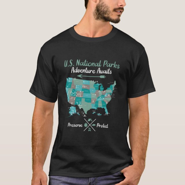 Camiseta Camg National Park 63 National Parks Map (Frente)