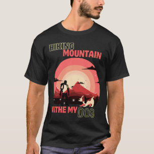 Camiseta Caminhada-Montanha-Com-Meu-Cão-Aventura-Retro-Pôr-