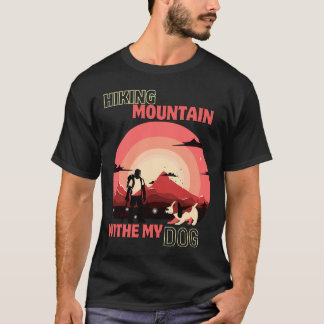 Camiseta Caminhada-Montanha-Com-Meu-Cão-Aventura-Retro-Pôr-