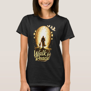 Camiseta Caminhada pela paz monge espiritual com cão e pomb