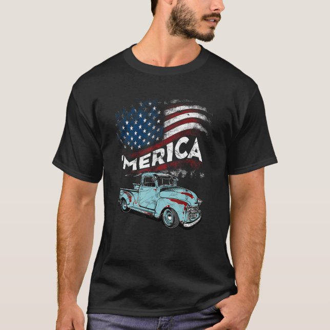 Camiseta Caminhão clássico - Bandeira Americana Merica com  (Frente)