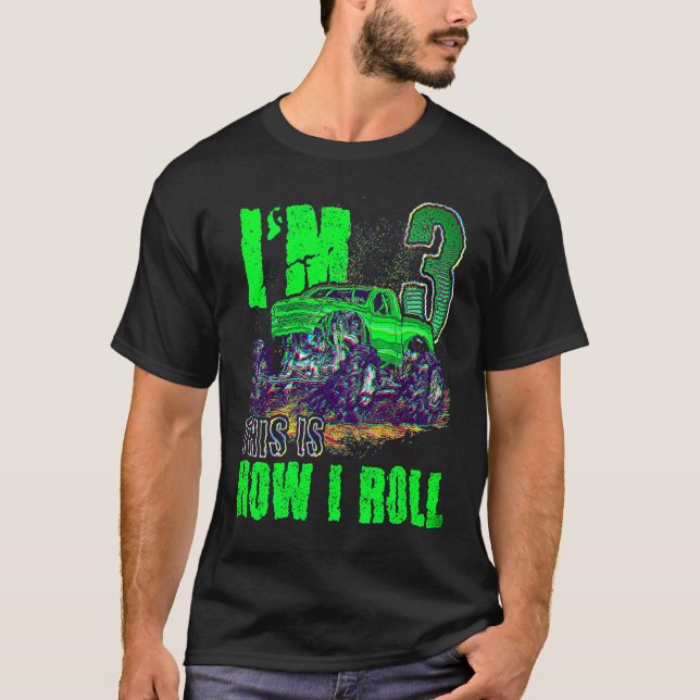 Camiseta Caminhão de aniversário de 3 anos Monstro para Men (Frente)