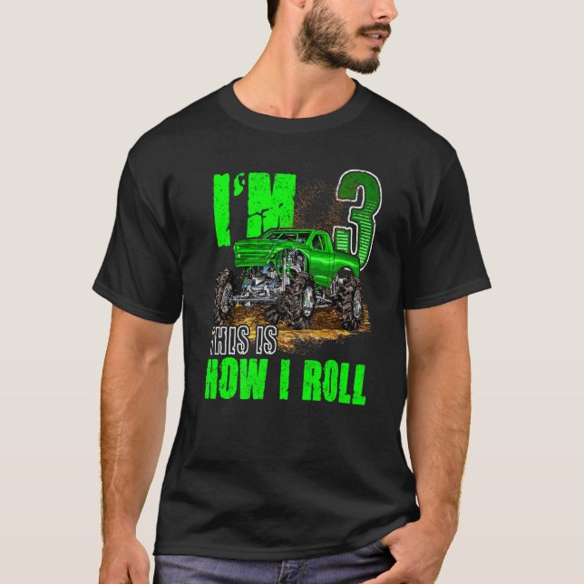 Camiseta Caminhão de aniversário de 3 anos Monstro para Men (Frente)