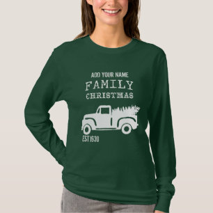 Camiseta Caminhão de Árvore de Natal Familiar Personaliz