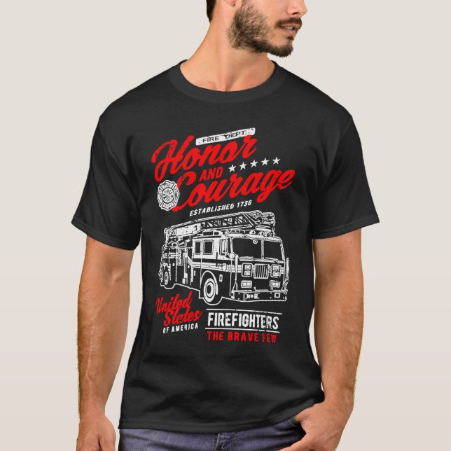 Camiseta Caminhão de Bombeiros de Honra e Coragem (Frente)