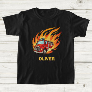 Camiseta Caminhão de Bombeiros Divertido Cercado por Chamas