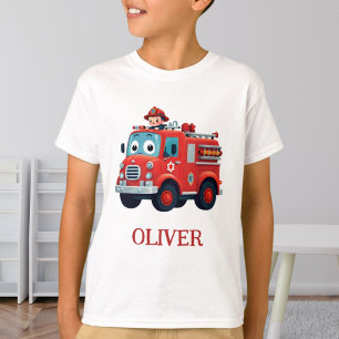 Camiseta Caminhão de Bombeiros e Bombeiro Fofo