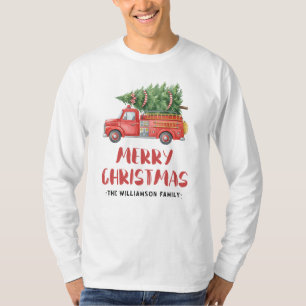 Camiseta Caminhão de Bombeiros Vermelho de Natal da Família